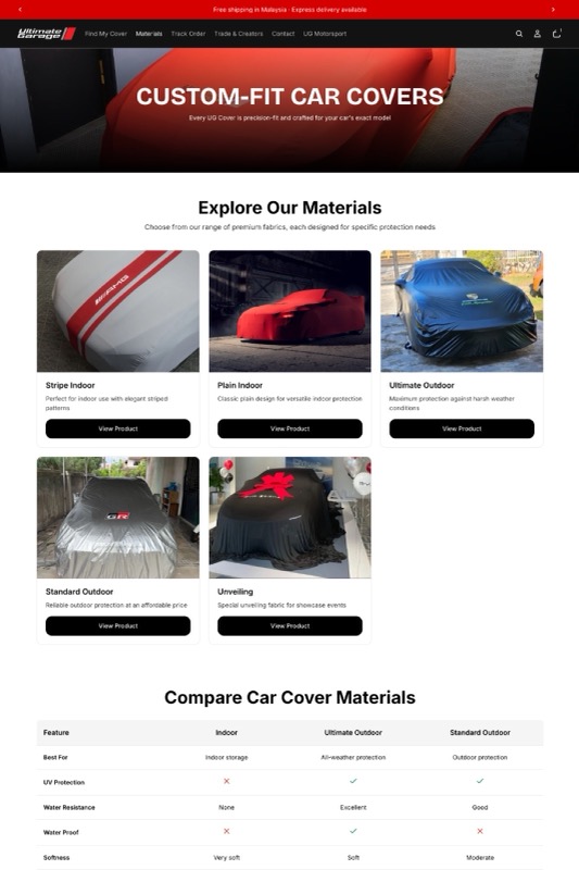 Ultimate Garage materials page