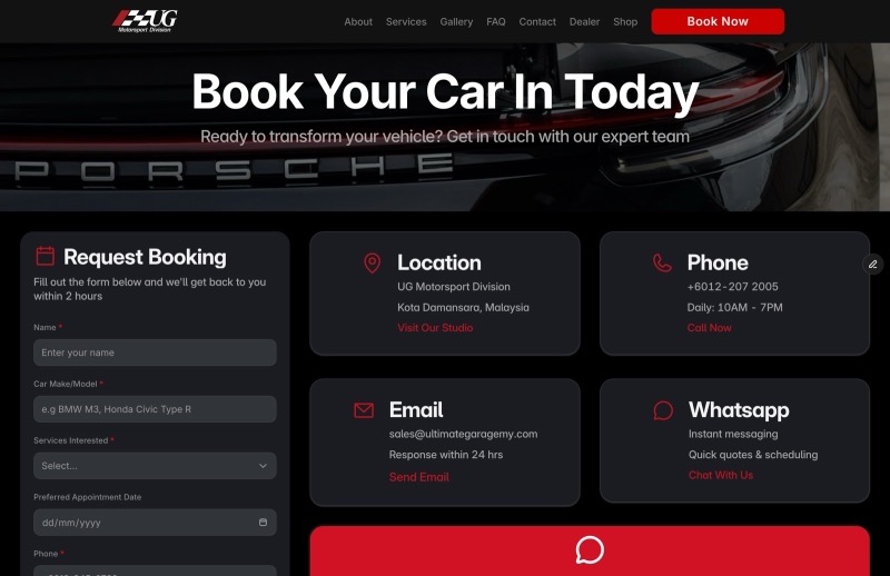 UG Motorsport contact page