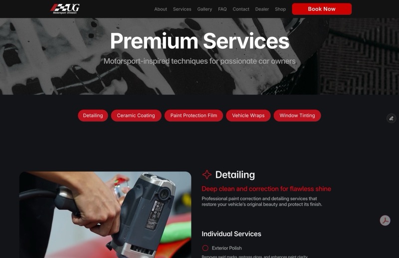 UG Motorsport services page